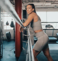 Women's High-Rise Biker Shorts With Pockets 18 Women's High-Rise Biker Shorts With Pockets -RIVAL BOXING SHOP rival 2024 biker shorts side grey 01